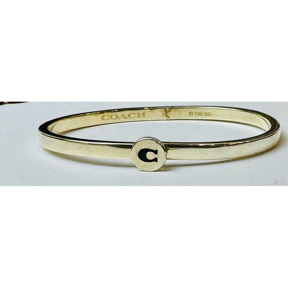 Coach Signature‎ Enamel Bangle Bracelet - Gold with Black "C" Design